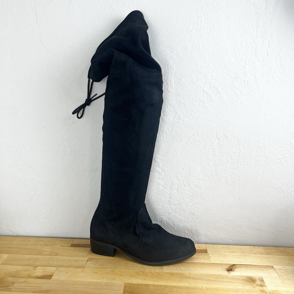 Charles David Over the Knee Boot Black Gammon Stretch Round Toe Tie Size‎ 6